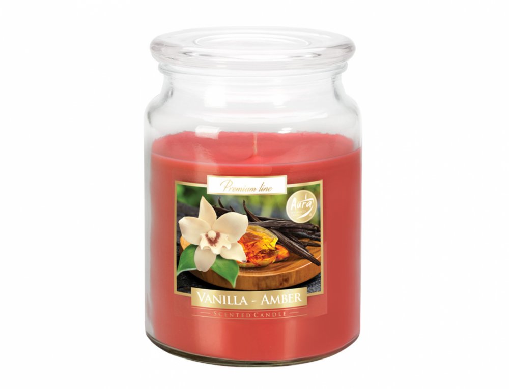 Bispol sviečka v skle 500g VANILLA-AMBER