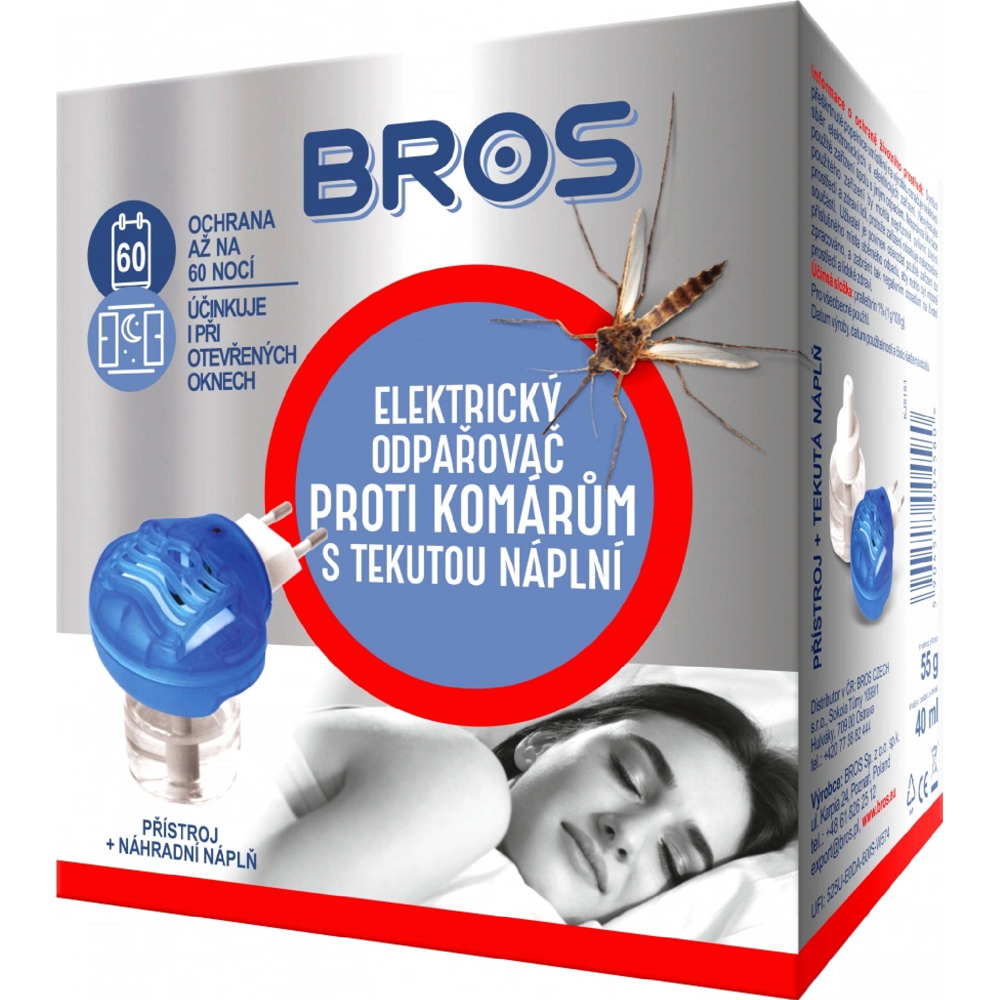 BROS elektrický odparovač proti komárom+tekutá náplň 60nocí