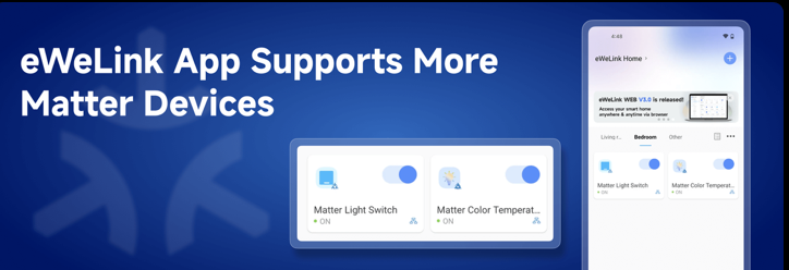 Aplikace eWeLink nyní podporuje více typů matter zařízení.