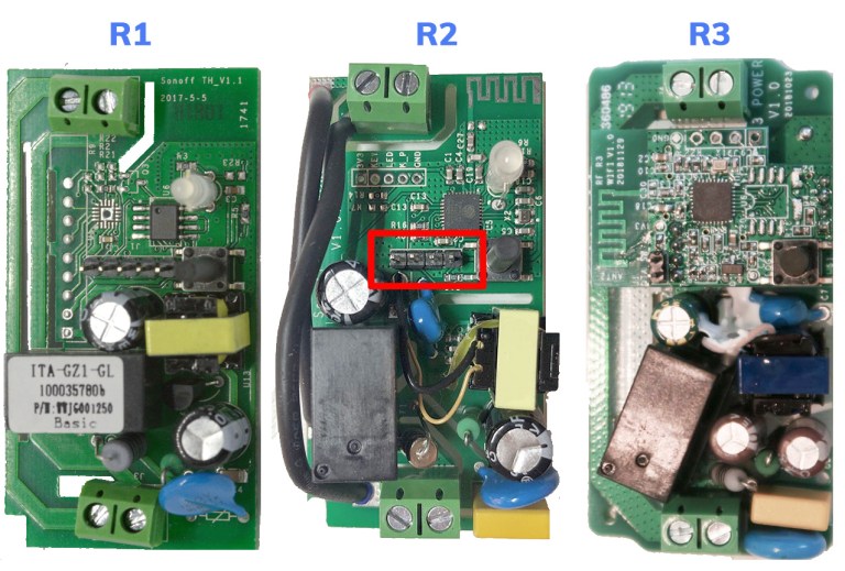 Sonoff Basic porovnání R1, R2, R3