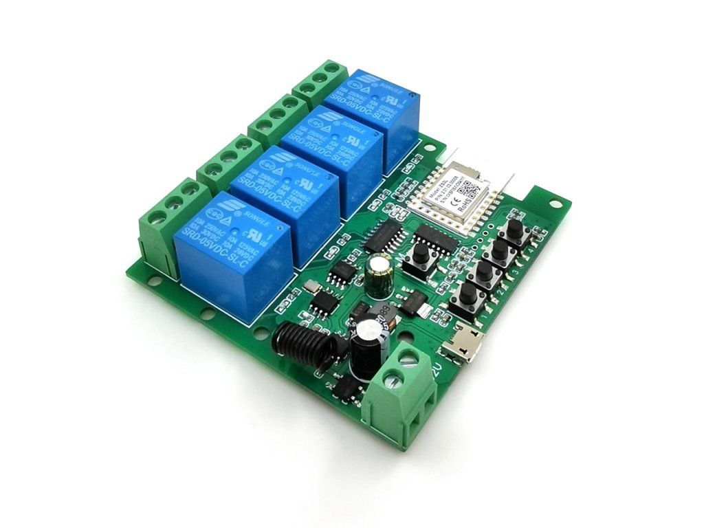 Čtyřkanálová varianta Zigbee reléového modulu do rozvaděče