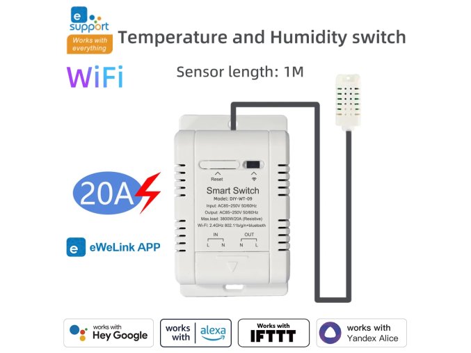 eWeLink TH20  termostat s vodotěsným senzorem teploty