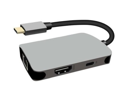 PremiumCord USB-C na HDMI + RJ45 + PD adaptér, hliníkové pouzdro ku31dock18