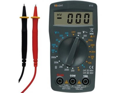 Solight multimetr, max. AC 500V, max. DC 500V / 10A, test diody, bzučák V15