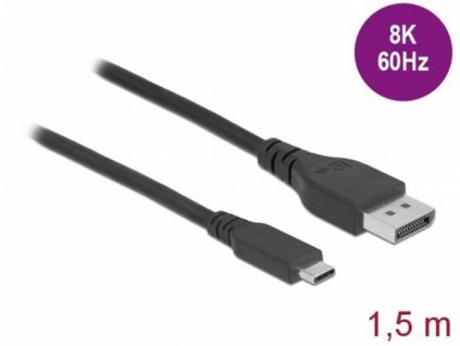 Delock Obousměrný kabel USB Type-C™ na DisplayPort (režim DP Alt) s certifikací 8K 60 Hz 1,5 m DP 8K 86040 DeLock