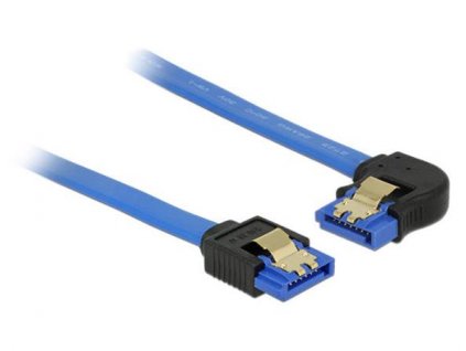 Delock Cable SATA 6 Gb/s receptacle straight > SATA receptacle left angled 30 cm blue with gold clips 84984 DeLock