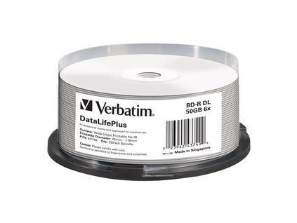 VERBATIM BD-R(25-pack)Blu-Ray/vreteno/DL+/6x/50GB/ ŠIROKÝ PRINTABLE NO ID SURFACE HARD COAT 43749 Verbatim