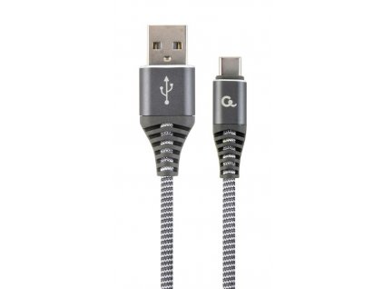 Kábel CABLEXPERT USB 2.0 AM na Type-C kábel (AM/CM), 2m, opletený, šedo-biely, blister, PREMIUM QUALITY CC-USB2B-AMCM-2M-WB2 Gembird