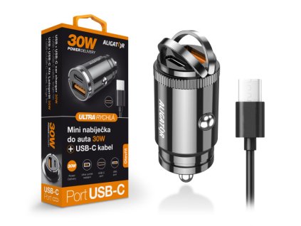 Aligator mini nabíječka do auta Power Delivery 30W, USB-C + USB-A, USB-C/USB-C kabel CHPD0007