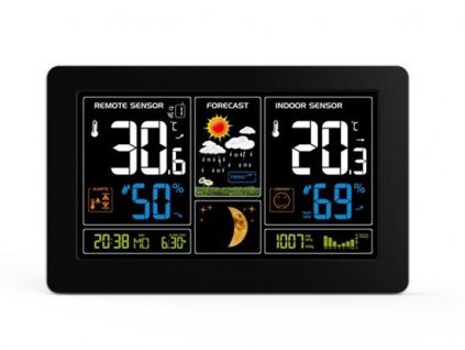 Solight TE81 meteostanice, extra velký barevný LCD, teplota, vlhkost, tlak, RCC, USB nabíjení, černá