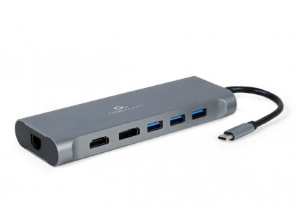 Gembird USB-C 8v1 multiport USB 3.0 + HDMI + DisplayPort + VGA + PD + čtečka karet + LAN + audio A-CM-COMBO8-01