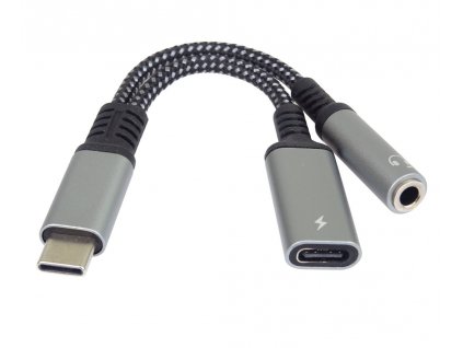 PremiumCord Redukce USB-C /3,5mm jack s DAC chipem + USB-C pro nabíjení 13cm ku31zvuk04