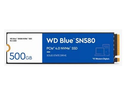 WD BLUE SSD NVMe 500GB PCIe SN580,Gen4 , (R:4000, W:3600MB/s) WDS500G3B0E Western Digital