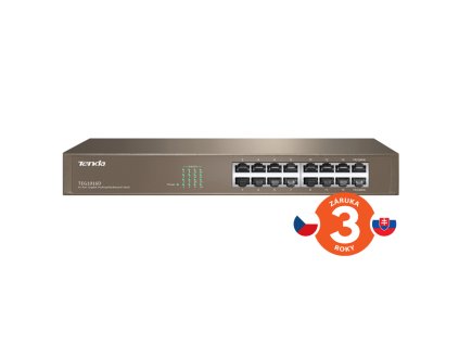 Tenda TEG1016D - 16x Gigabit Switch, Fanless-bez ventilátorů, Rackmount, ochrana proti přepětí