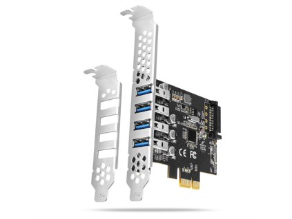 AXAGON PCEU-43RS, radič PCIe, 4x port USB 3.2 Gen 1, UASP, napájanie z PCIe alebo SATA, SP & LP Axagon