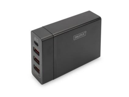 Digitus 4-portová USB nabíječka, 72 W, 1xUSB-C (PD), 5,9,15,20V / 3A, 3x USB-A 5V / 2,4A, černá DA-10195