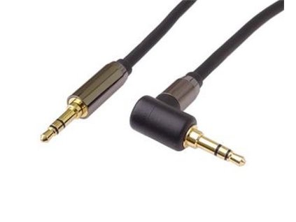 PremiumCord HQ stíněný kabel stereo Jack 3.5mm - Jack 3.5mm zahnutý 90° 3m kjqmm3-90