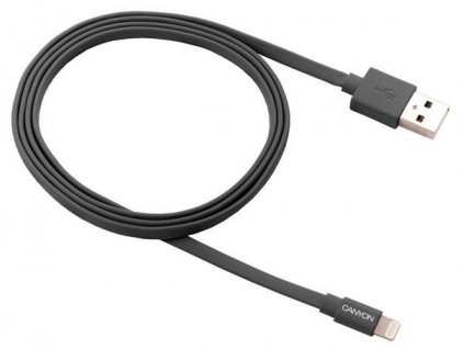 Canyon CNS-MFIC2DG, 1m plochý kábel Lightning/USB, MFI schválený Apple, tmavo-šedý