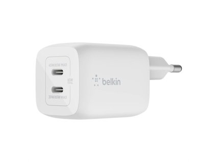 Belkin 65W Dual USB-C GaN PD Wall Charger with PPS - White WCH013vfWH