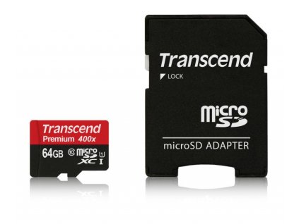 TRANSCEND MicroSDXC 64GB Premium, Class 10 UHS-I 400x (R:85/W:35 MB/s) + adaptér TS64GUSDU1 Transcend