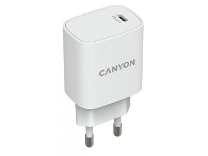 Canyon H-20-02, vysokorýchlostná univerzálna nabíjačka do steny 1xUSB-C, 20W, PD, biela CNE-CHA20W02