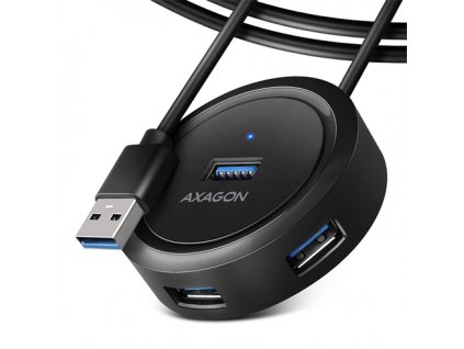 AXAGON HUE-P1AL, 4x USB 3.2 Gen 1 ROUND hub, micro USB napájací konektor, kábel USB-A 1.2 m Axagon
