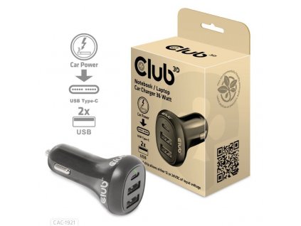 Club3D Auto nabíječka pro Notebooky 36W, 3 porty (2xUSB-A + USB-C) CAC-1921 Club 3D