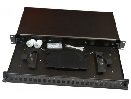 1U optický výsuvný zásobník, 24x SC simplex (24x LC duplex, 24x E2000), vrátane kazety na 24 zvarov, čierny OPVANA24SC-OK NoName