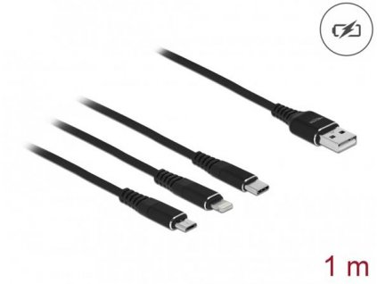 Delock Nabíjecí kabel USB 3 v 1 pro Lightning™ / Micro USB / USB Type-C™, 1 m černá 87155 DeLock