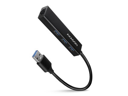 AXAGON HMA-GL3A, USB 3.2 Gen 1 hub, porty 3x USB-A + Gigabit Ethernet, kovový, kabel USB-A 20cm Axagon