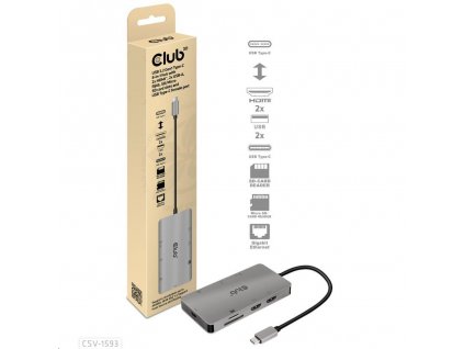 Dokovacia stanica Club3D 8v1 USB 3.2 porty typu C (2xHDMI, 2xUSB-A, RJ45, SD/ Micro SD USB Type-C female), Triple Dynam CSV-1593 Club 3D