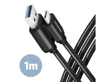 AXAGON BUCM3-AM10AB, SPEED kabel USB-C <-> USB-A, 1m, USB 3.2 Gen 1, 3A, ALU, oplet, černý Axagon