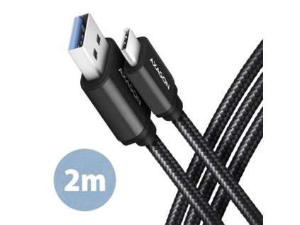 AXAGON BUCM3-AM20AB, SPEED kabel USB-C <-> USB-A, 2m, USB 3.2 Gen 1, 3A, ALU, oplet, černý Axagon