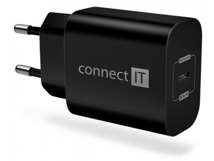 CONNECT IT Voyager2 nabíjecí adaptér 1×USB-C, 25W PD, ČERNÝ CWC-2070-BK Connect IT