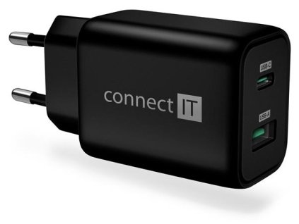 CONNECT IT Wanderer2 GaN nabíjecí adaptér 1×USB-C + 1xUSB-A, 33W PD, ČERNÝ CWC-2080-BK Connect IT