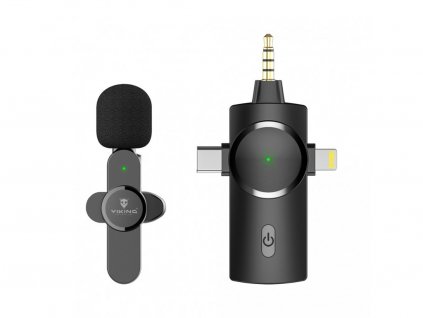 Bezdrôtový mikrofón Viking s klipom M360, USB-C / Lightning / 3,5 mm jack VM3603IN1