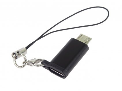 PremiumCord Adaptér USB-C konektor female - USB 2.0 Micro-B/male, černý s očkem na zavěšení kur31-29