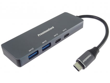 PREMIUMCORD Hub USB-C na 2x USB 3.2 Typ-C +2x USB 3.2, 5G SuperSpeed, Aluminum ku31hub11 PremiumCord