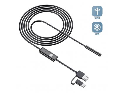 W-star Endoskopická kamera UCAM7x10 sonda 7mm 10m měkký kabel 640x480 USB konektor 3v1 USBC W-Star