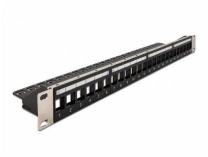 Delock 19” Keystone Patch Panel 24 Portů naklápěcích černý 66865 DeLock