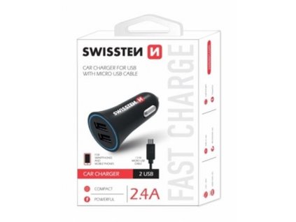 SWISSTEN CAR CHARGER 2,4A POWER WITH 2x USB + CABLE MICRO USB 20110900 Swissten