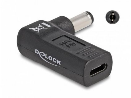 Delock Adaptér na kabel na nabíjení laptopu, ze zásuvky USB Type-C™ na zástrčku 5,5 x 2,1 mm, úhlový 90° 60010 DeLock