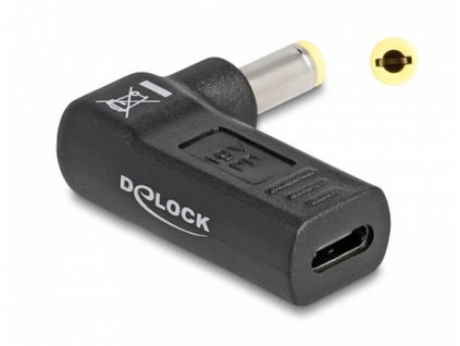 Delock Adaptér na kabel na nabíjení laptopu, ze zásuvky USB Type-C™ na zástrčku 5,5 x 2,5 mm, úhlový 90 60011 DeLock