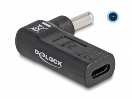 Delock Adaptér na kabel na nabíjení laptopu, ze zásuvky USB Type-C™ na zástrčku HP 4,5 x 3,0 mm, úhlový 90° 60004 DeLock