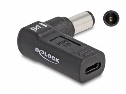 Delock Adaptér na kabel na nabíjení laptopu, ze zásuvky USB Type-C™ na zástrčku HP 7,4 x 5,0 mm, úhlový 90° 60005 DeLock