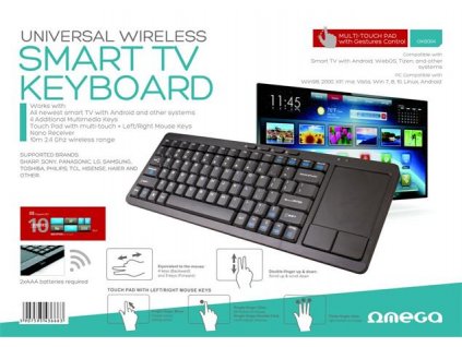 OMEGA bezdrátová CZ klávesnice s touch padem pro smart TV, černá OKB004BCZ Omega