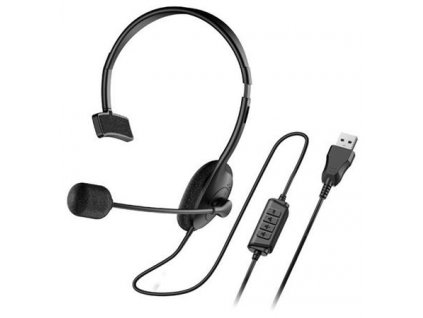 Genius HS-100U Headset, náhlavní, na jedno ucho, drátový, s mikrofonem, ovládání hlasitosti, USB, černý 31710027400