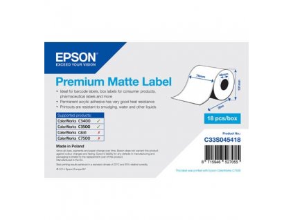 Premium Matte Label Cont.R, 76mm x 35m, MOQ 18ks C33S045418 Epson PS
