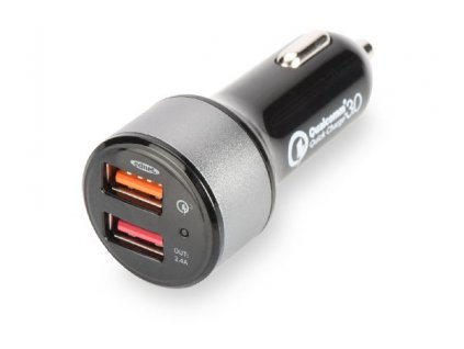 Digitus USB nabíječka do auta, rychlé nabíjení 3.0, 2 vstupní porty 12-24V, výstupy: 3-6.5V/3A, 5V/2.4A 84103