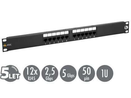 19'' Patch panel Solarix 12 x RJ45 CAT5E UTP černý 24000120